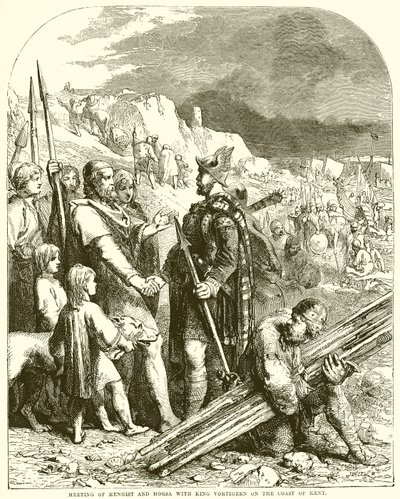 Encuentro de Hengist y Horsa con el Rey Vortigern en la costa de Kent de English School