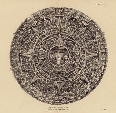 México: La piedra del calendario azteca (grabado) de English School