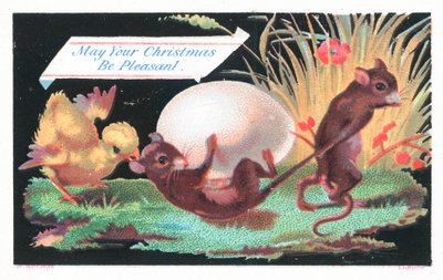 Ratones, pollito y huevo, tarjeta de Navidad de English School