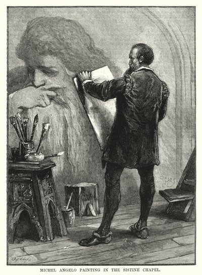 Miguel Ángel pintando en la Capilla Sixtina de English School