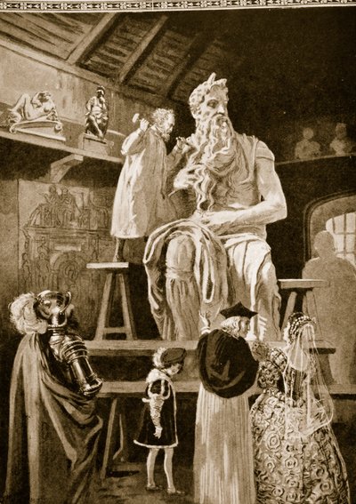 Miguel Ángel creando la colosal estatua de Moisés de English School