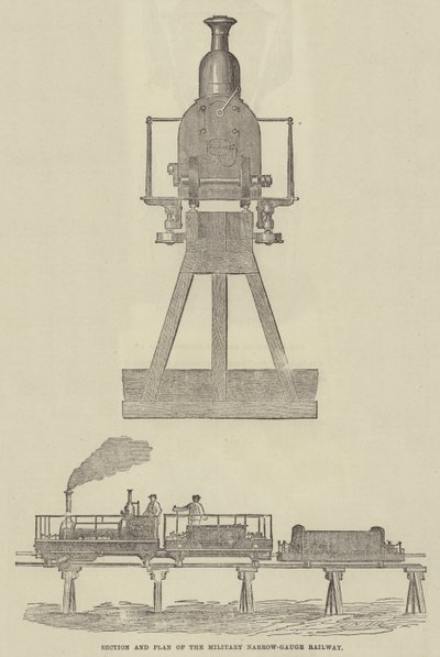 Ferrocarril militar de vía estrecha (grabado) de English School