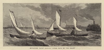 Carrera de Yates en Miniatura (Canoa de Vela) en el Solent (grabado) de English School