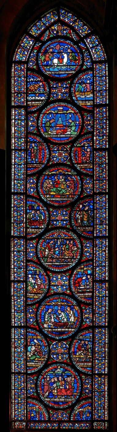 Ventana del Milagro que representa las historias de John Roxborough y Henry Beche de English School