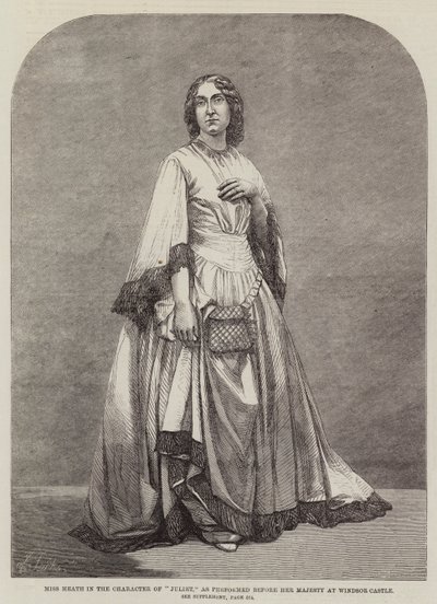 La Srta. Heath en el personaje de "Julieta", como se presentó ante Su Majestad en el Castillo de Windsor de English School