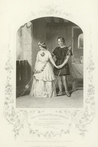 Srta. Jenny Marston y Sr. F Robinson como Florizel y Perdita, Cuento de invierno, Acto IV, escena iii de English School