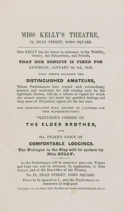 Teatro de Miss Kelly, 73 Dean Street, Soho Square, Londres de English School