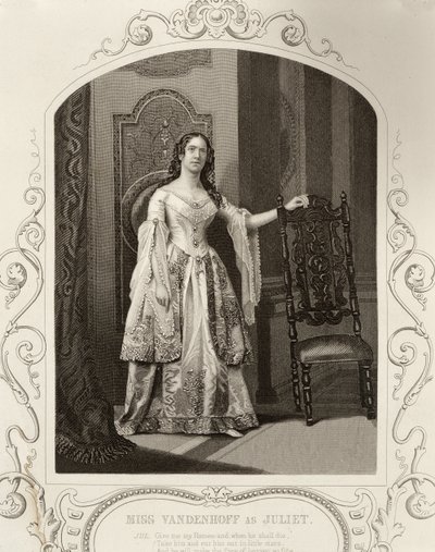 Miss Vandenhoff como Julieta, Acto III Escena 1 de Romeo y Julieta, de un daguerrotipo, pub. por John Tallis & Co. de English School