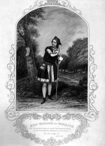 Miss Woolgar como Rosalind, Acto III Escena 2, en Como gustéis, por William Shakespeare (1564-1616) (grabado) de English School