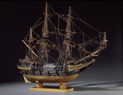 Modelo de barco, se cree que representa un buque construido poco después de la muerte de Isabel I, principios del siglo XVII de English School