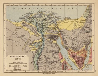 Egipto moderno y Sinaí (litografía en color) de English School