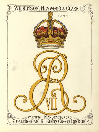 Monograma del Rey Eduardo VII (cromolitografía) de English School
