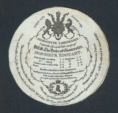 Monsieur Edouart, Siluetas, tarjeta comercial de English School