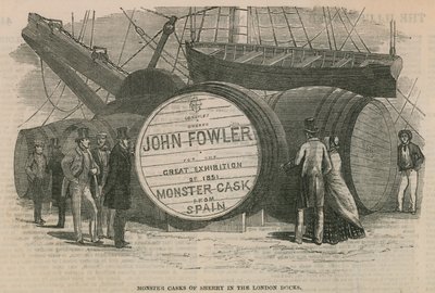 Toneles gigantes de jerez en los muelles de Londres de English School