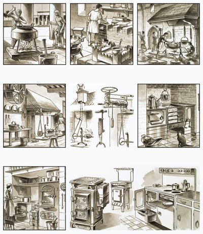 Montaje de imágenes de hornos y cocinas de English School