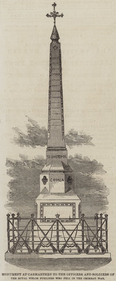 Monumento en Carmarthen a los oficiales y soldados de los Royal Welch Fusiliers que cayeron en la Guerra de Crimea de English School