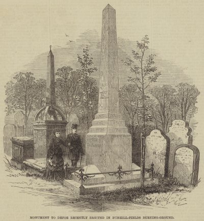 Monumento a Defoe recientemente erigido en el cementerio de Bunhill-Fields de English School