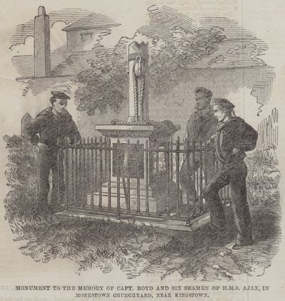 Monumento a la Memoria del Capitán Boyd y Seis Marineros del HMS Ajax, en el Cementerio de Monkstown, cerca de Kingstown (grabado) de English School
