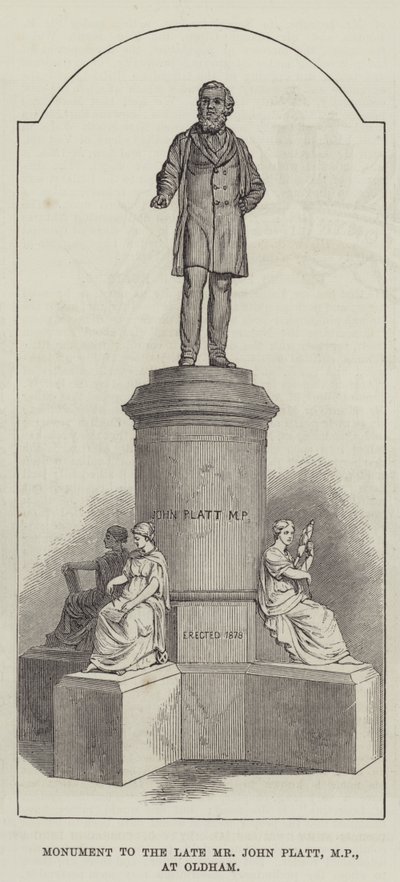 Monumento al difunto Sr. John Platt, MP, en Oldham (grabado) de English School