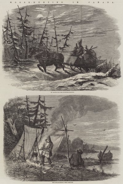 Caza de alces en Canadá (grabado) de English School