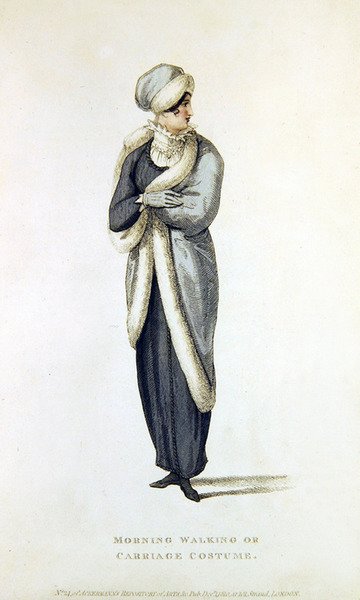 Traje de mañana, de paseo o de carruaje, lámina de moda de Ackermann