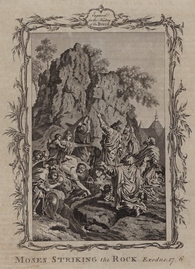 Moisés golpeando la roca (grabado) de English School
