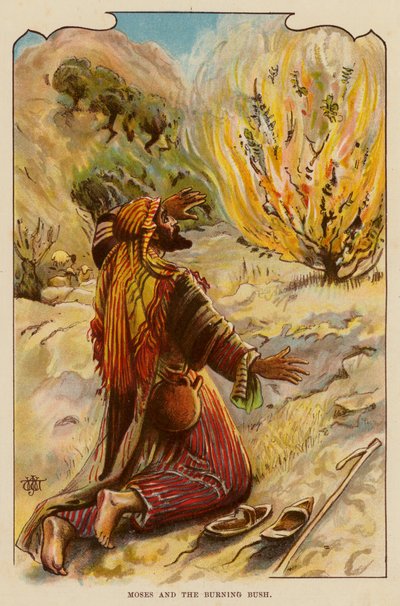 Moisés y la zarza ardiente (litografia en color) de English School