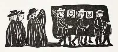 El funeral de Madre Bunch, ilustración de Chap-books del Siglo XVIII de John Ashton, pub. 1882 de English School
