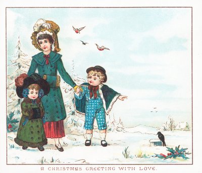 Madre e hijos caminando en la nieve de English School
