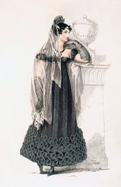 Vestido de luto, lámina de moda de Ackermanns Repository of Arts de English School