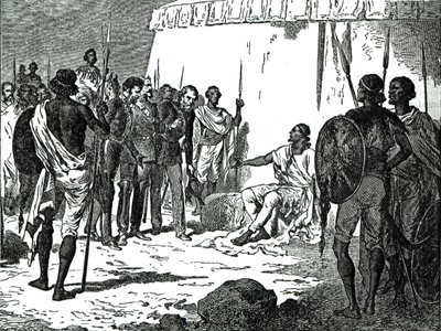 Entrevista del Sr. Rassam con el Rey Theodore de la Historia Ilustrada de Inglaterra de Cassell, 1868 de English School