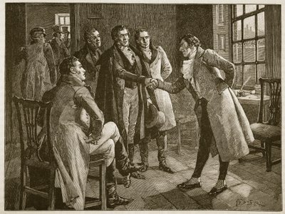 Recepción de Mr. Alexander en la prisión de Kings Bench, ilustración de Cassells Illustrated History of England de English School