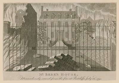 La casa del Sr. Bere, salvada milagrosamente del incendio en Ratcliffe, 23 de julio de 1794 de English School