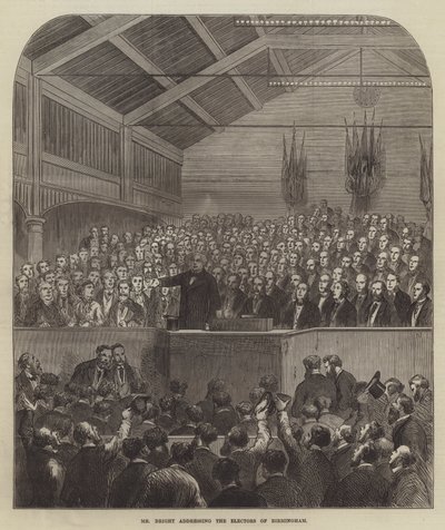 El Sr. Bright dirigiéndose a los electores de Birmingham de English School