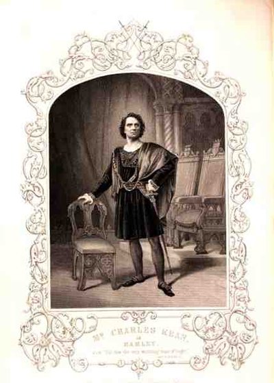 El Sr. Charles Kean como Hamlet, Acto III Escena 2, en la obra de William Shakespeare (1564-1616) de un daguerrotipo de Paine de Islington de English School
