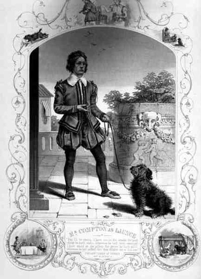 Mr Compton como Lance, Acto IV Escena II, en Dos Caballeros de Verona, de William Shakespeare de English School