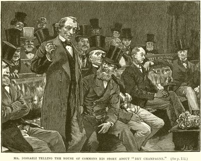 El Sr. Disraeli contando a la Cámara de los Comunes su historia sobre el champán seco de English School