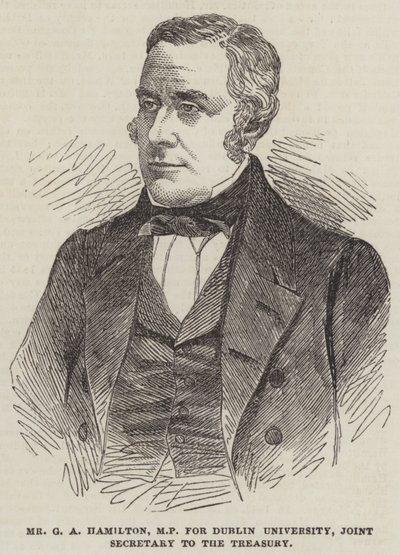 El Sr. G A Hamilton, MP por la Universidad de Dublín, Secretario Conjunto del Tesoro (grabado) de English School