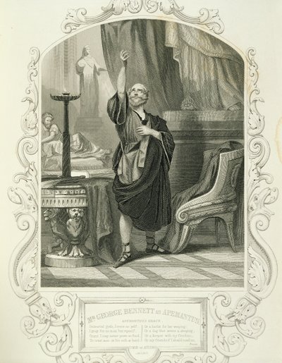 El Sr. George Bennett como Apemantus, Acto I Escena 2, en Timón de Atenas de William Shakespeare (1564-1616) de English School