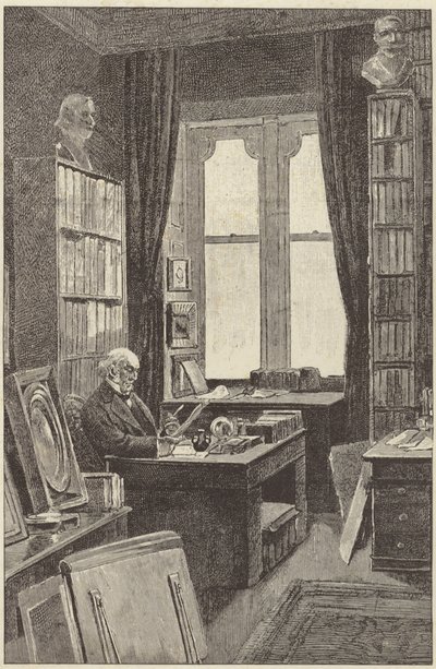Mr. Gladstone en su biblioteca en el Castillo de Hawarden de English School