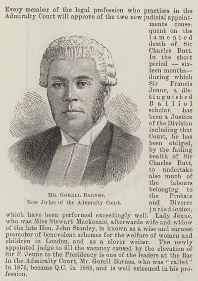 Sr. Gorell Barnes, nuevo juez del Tribunal de Almirantazgo de English School