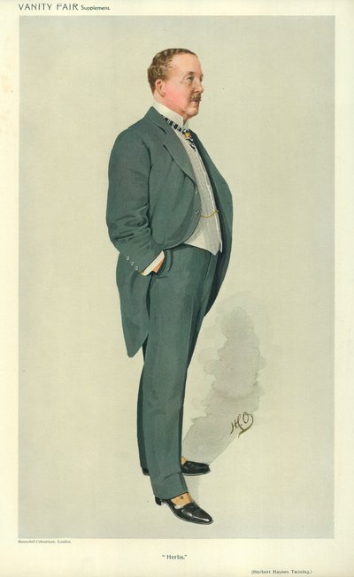 Mr Herbert Hayes Twining, Hierbas, 17 de febrero de 1910, caricatura de Vanity Fair de English School