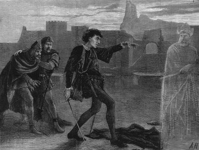 El Sr. Irving como Hamlet en el Teatro Lyceum, Londres de English School
