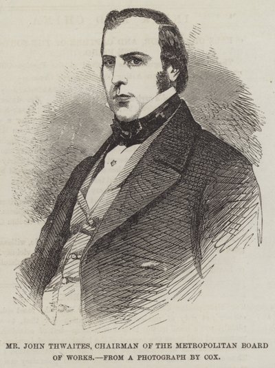 Sr. John Thwaites, Presidente de la Junta Metropolitana de Obras (grabado) de English School