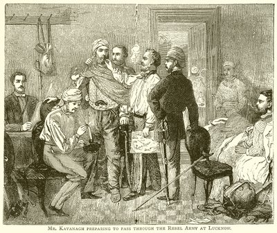 El Sr. Kavanagh preparándose para pasar a través del ejército rebelde en Lucknow de English School