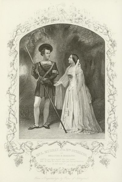 Sr. L Murray y Sra. Stirling como Orlando y Rosalind, Como gustéis, Acto V, escena iv de English School