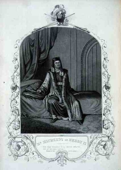 Mr Macready como Enrique IV, Acto III Escena 1, en Enrique IV por William Shakespeare de English School