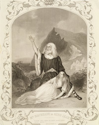 El Sr. Macready como Rey Lear, Acto V Escena 3, en la obra de William Shakespeare (1564-1616) de English School