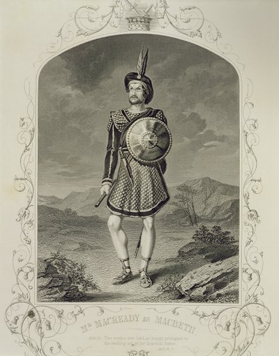 El Sr. Macready como Macbeth, Acto I Escena 3, en la obra de William Shakespeare (1564-1616) de English School