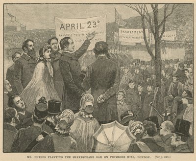 El Sr. Phelps plantando el Roble de Shakespeare en Primrose Hill, Londres de English School